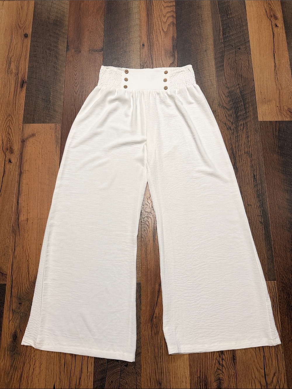 Women White Wide-Leg Elastic Waist Pants Palazzo - Large